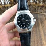 Perfect Replica IWC Ingenieur Automatic 44 MM Black Face Leather Strap Steel Case Watch